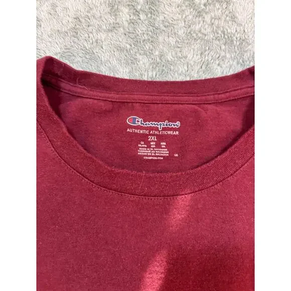 Champion Burgundy Embroidered C Logo T-Shirt Men’s 2XL Short Sleeve Crewneck Tee - Picture 5 of 9